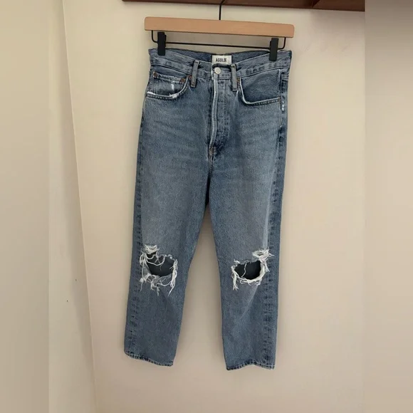 Agolde 90's Crop Mid Rise Jeans in Suspend Distressed Size 23 - Picture 4 of 7